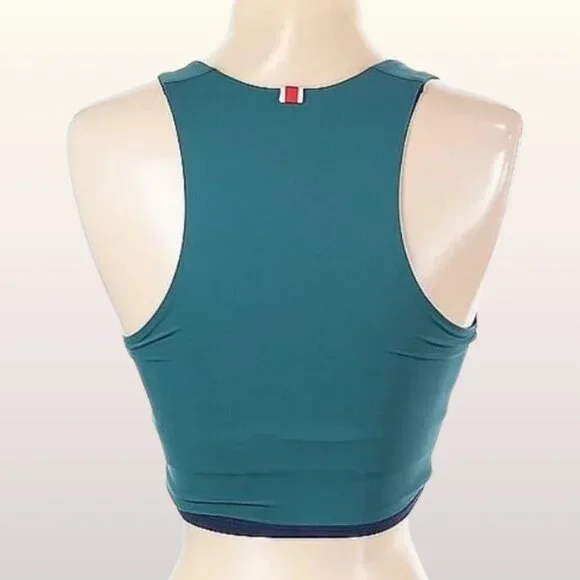 Tracksmith Bell Lap Crop Top size Medium Everglade Green Navy Sash Rabbit Logo - Picture 4 of 7